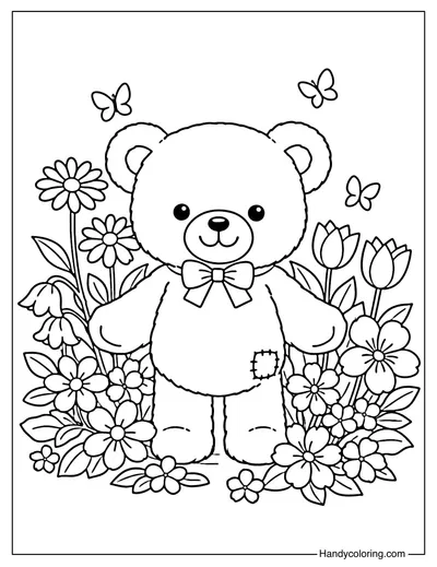 Spring Teddy Bear with Flowers