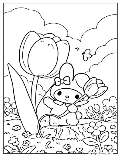 Spring Tulip My Melody Coloring Page