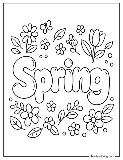 Spring Word Art Coloring Page