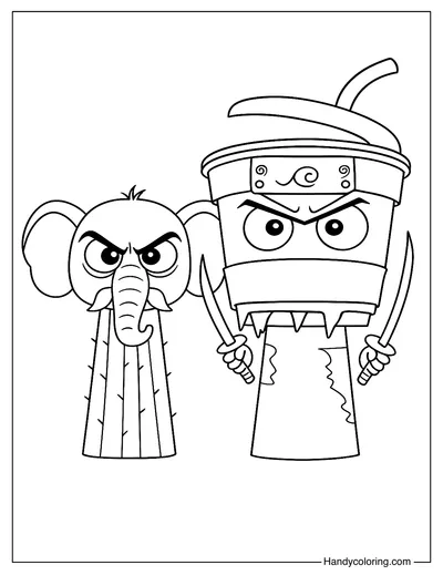 Sprunki Italian Brainrot Lirilì Larilà with Cappuccino Assassino Coloring Page