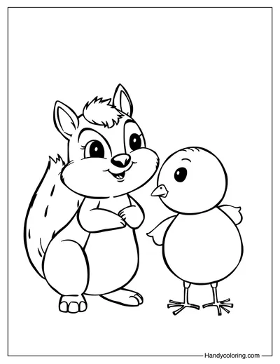 Squirrel and a Bird Coloring Page