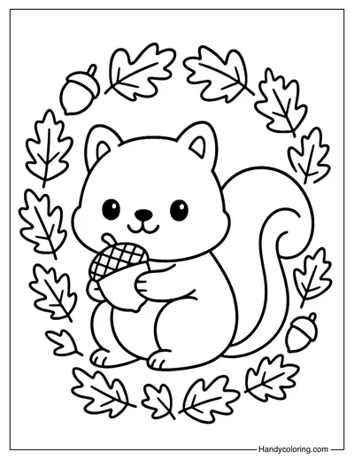Squirrel and Acorn Coloring Page