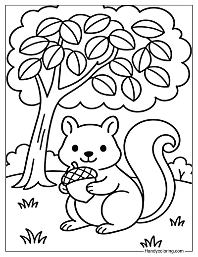 Squirrel and Acorns Coloring Page
