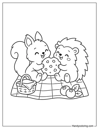Squirrel and Hedgehog Sharing a Snack