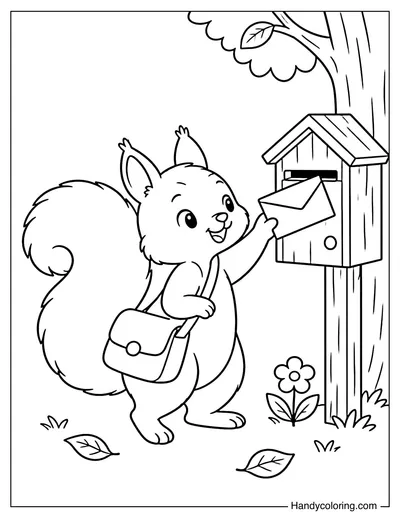 Squirrel Delivering a Letter to a Woodland Mailbox