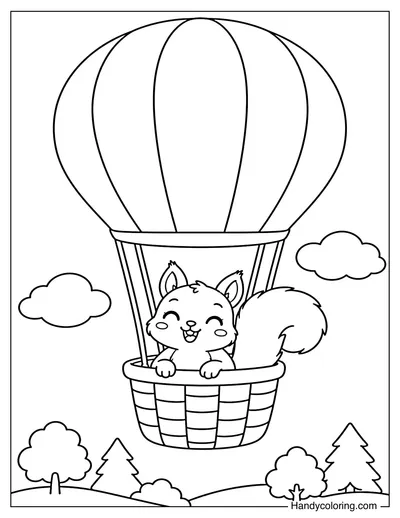 Squirrel Flying in a Hot Air Balloon
