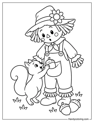 Squirrel Hiding Acorns in Scarecrow Pocket