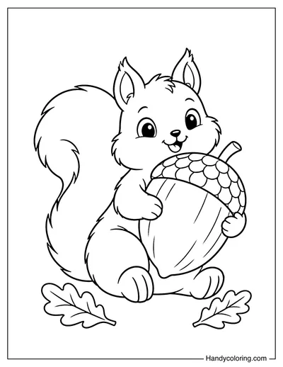 Squirrel Hugging a Giant Acorn