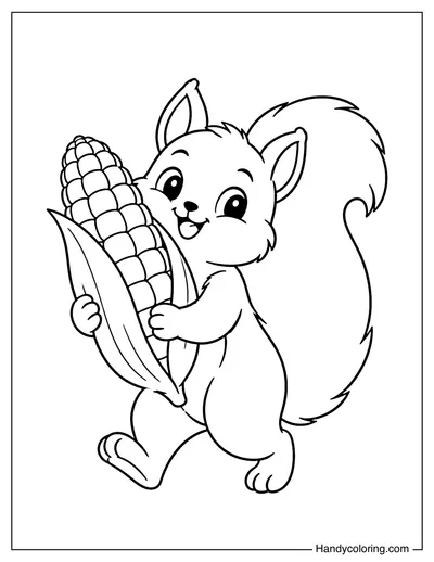 Squirrel Hugging a Large Corn Cob