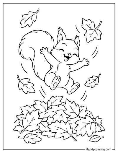 Squirrel Jumping into a Pile of Autumn Leaves