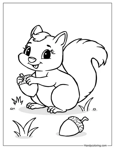 Squirrel Playing on the Ground Coloring Page