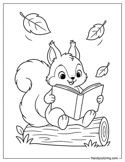 Squirrel Reading a Book Under Falling Leaves