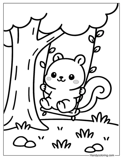 Squirrel Swinging on a Vine Coloring Page