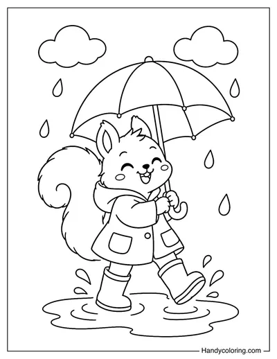 Squirrel Walking in the Rain with an Umbrella