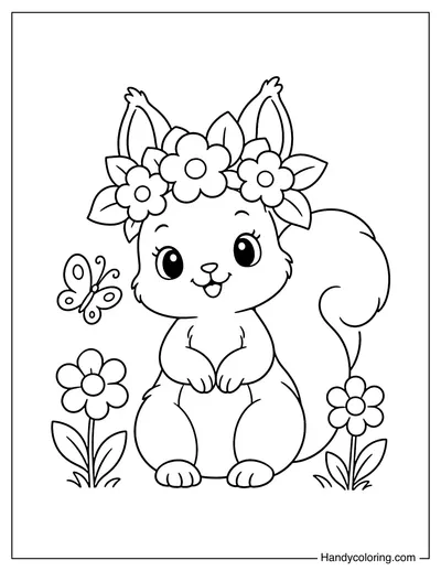 Squirrel Wearing a Flower Crown