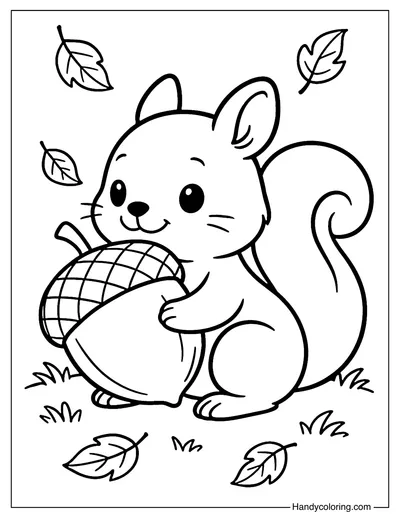 Squirrel with a Giant Acorn Coloring Page