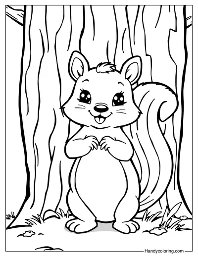 Squirrel with a Tree Coloring Sheet