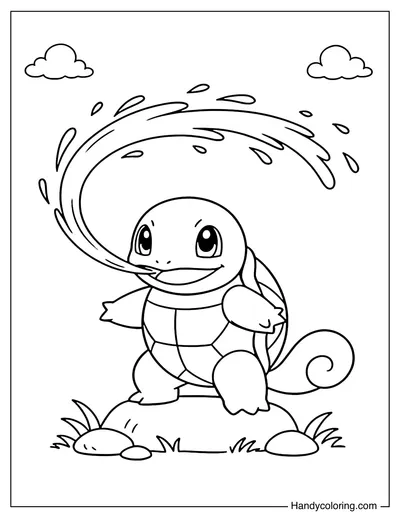 Squirtle Spraying a Water Arc