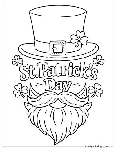 St Patrick's Day Beard and Hat Coloring Page