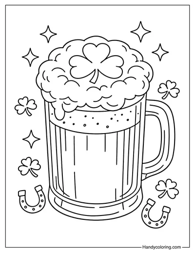 St Patrick's Day Beer Mug with Shamrock Coloring Page
