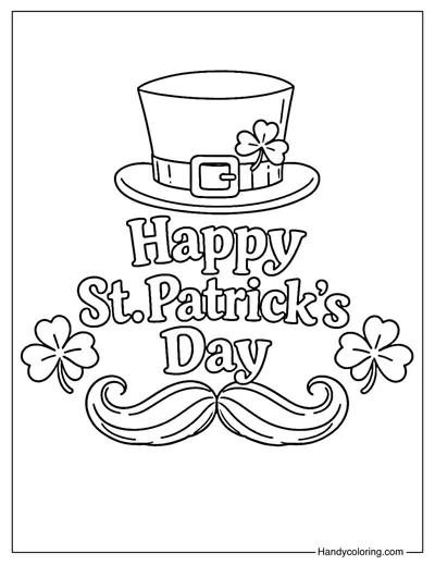 St Patrick's Day Hat and Mustache Coloring Page