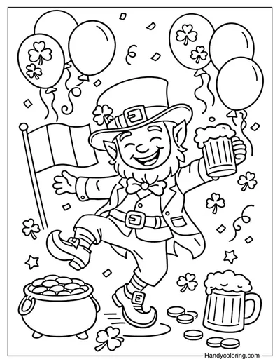 St Patrick's Day Leprechaun Dancing Coloring Page
