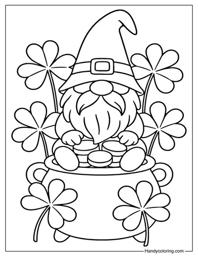 St Patrick's Day Lucky Gnome Coloring Page