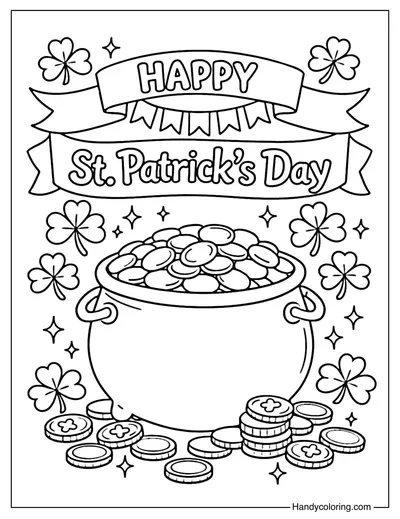 St Patrick's Day Pot of Gold Coloring Page