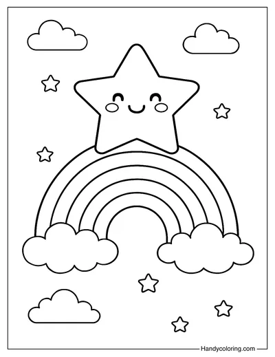 Star and Rainbow Coloring Page