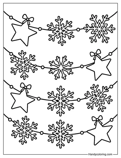 Star and Snowflake Garland Coloring Page