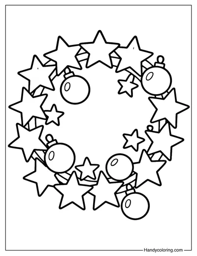 Star Christmas Wreath Coloring Page