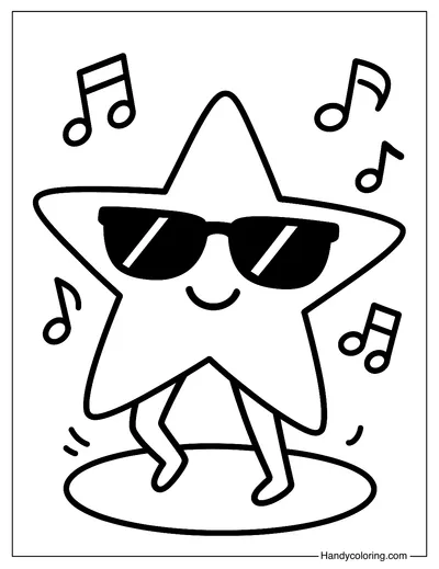 Star with Sunglasses Coloring Page