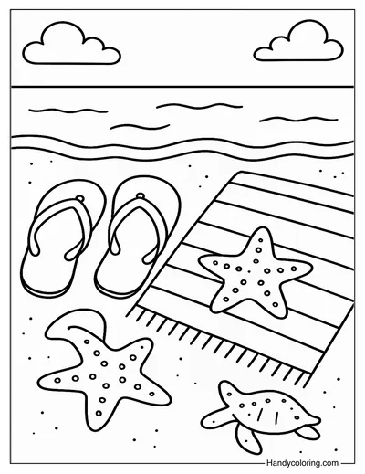 Starfish and Flip Flops Coloring Page
