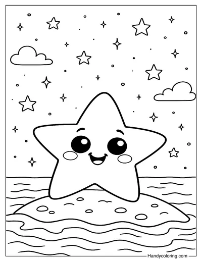 Starfish and Sky Coloring Page