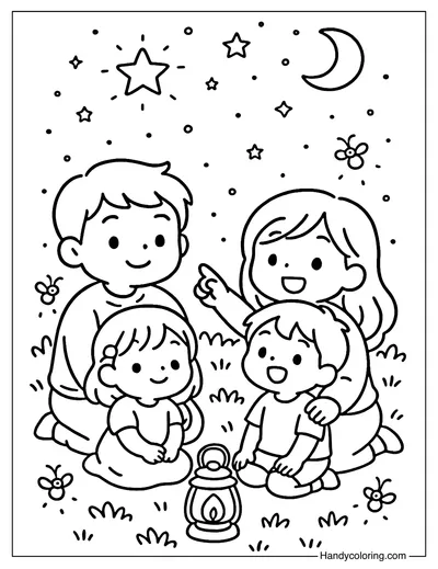 Stargazing Night Coloring Page