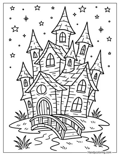Starlight Haunted House Coloring Page