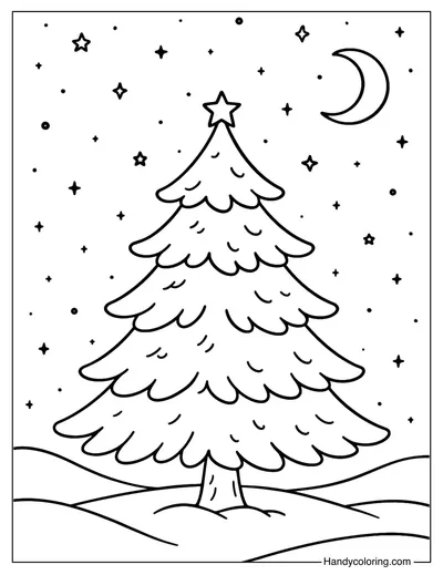 Starry Night Christmas Tree Coloring Page