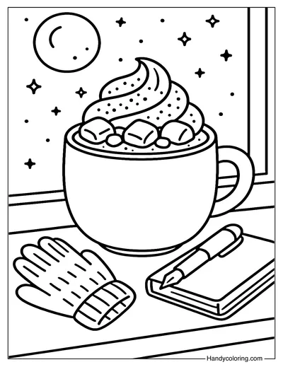 Starry Night Hot Chocolate Coloring Page