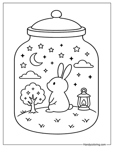 Starry Night in Whimsy Jar Coloring Sheet