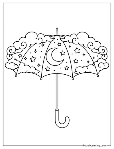 Starry Night Umbrella Coloring Page