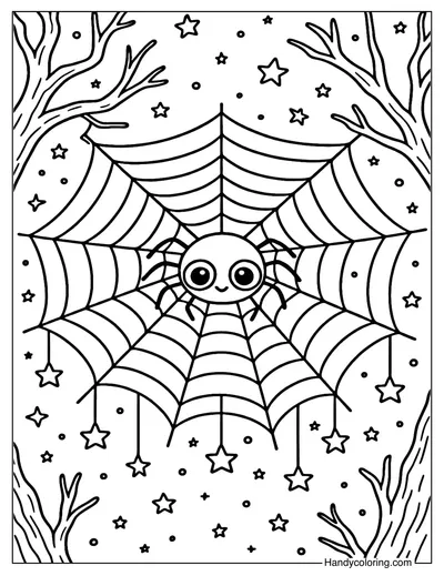 Starry Web Spider Coloring Page