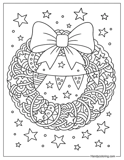 Stars and Bunting Wreath Coloring Page