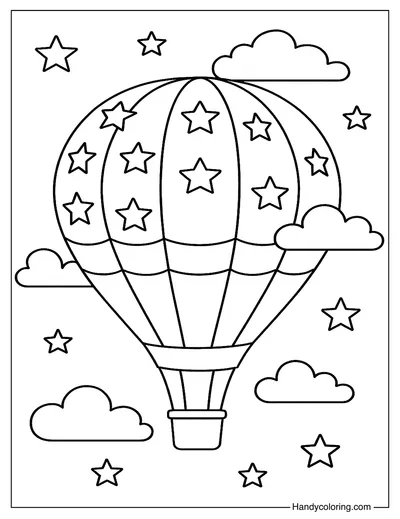 Stars and Stripes Hot Air Balloon Coloring Page