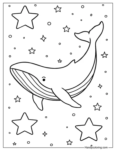 Stars with Whale Coloring Page
