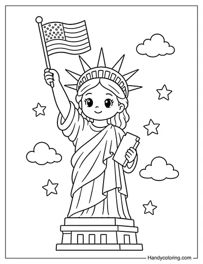 Statue of Liberty Holding a Flag