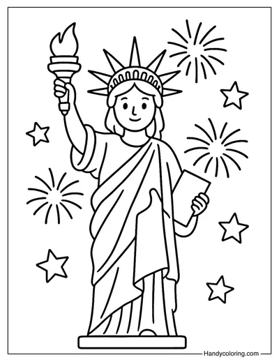 Statue of Liberty with Fireworks Coloring Page