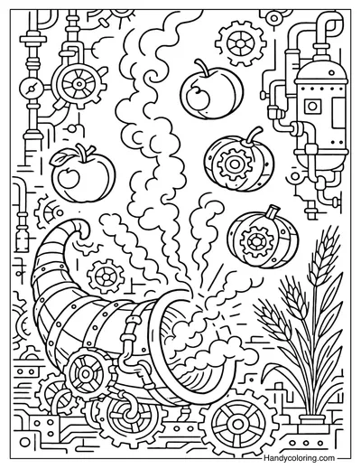 Steampunk Cornucopia Coloring Page