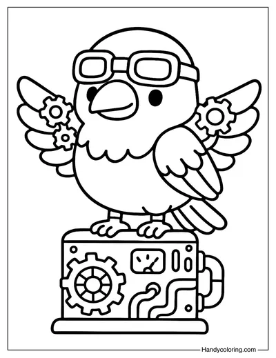 Steampunk Crow Coloring Page
