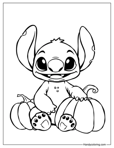 Stitch and Pumpkins Coloring Page