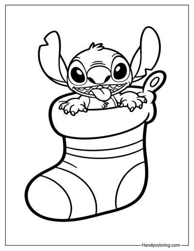 Stitch Christmas Stocking Coloring Page